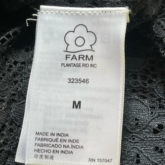 Farm Rio Black Lace Long Sleeve Top romantic bohemian edgyM. NWT